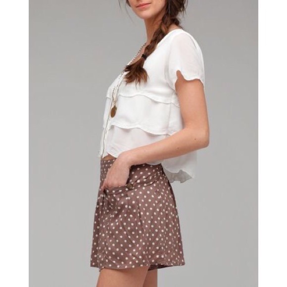 Free People • Brown & Cream Polka Dot Skort Shorts - Picture 7 of 8